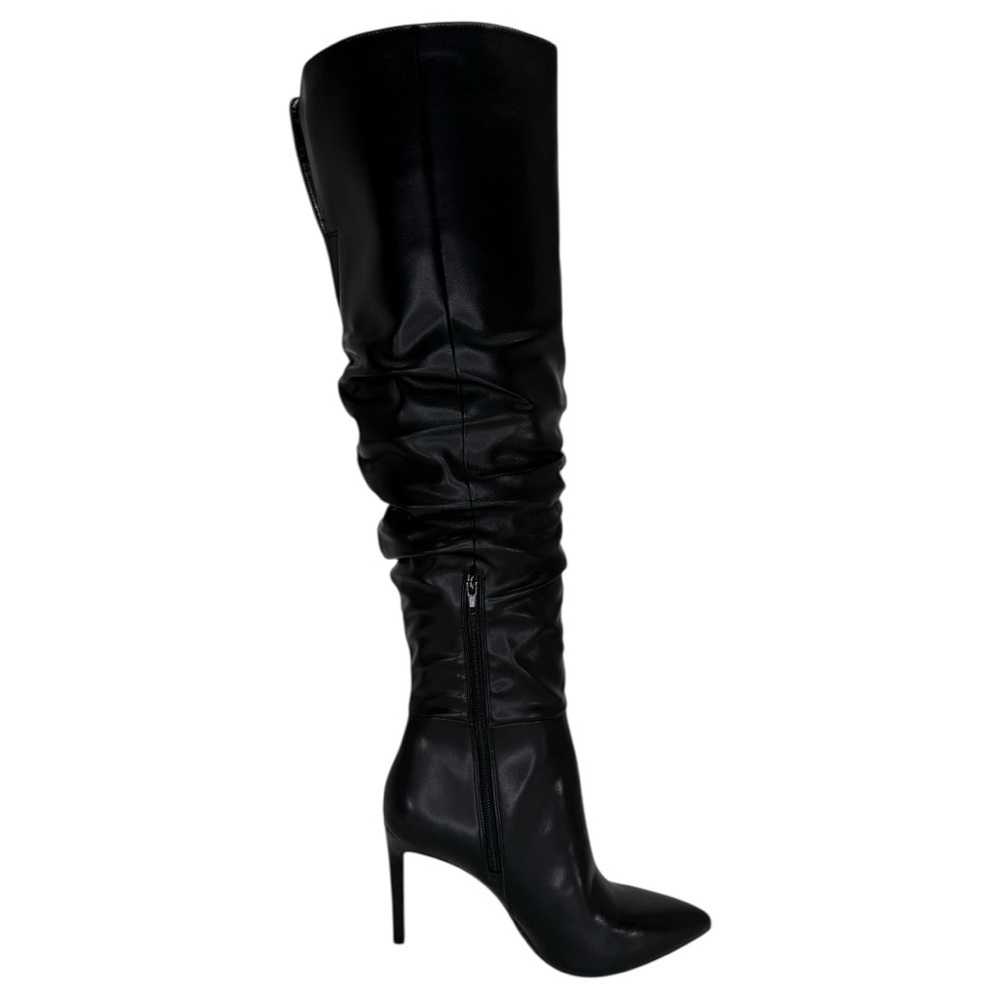 INC Iyonna Black Faux Leather Ruched Shaft OTK Heeled Womens Boots Size 8M - Picture 6 of 12